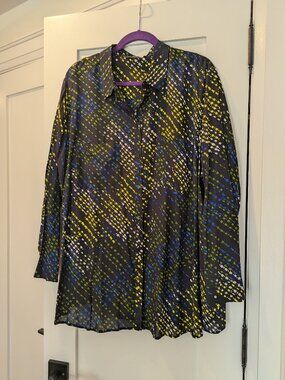 Samoon 2X Blouse Plus Size | Abstract Print | Fluid Minimalist Shirt